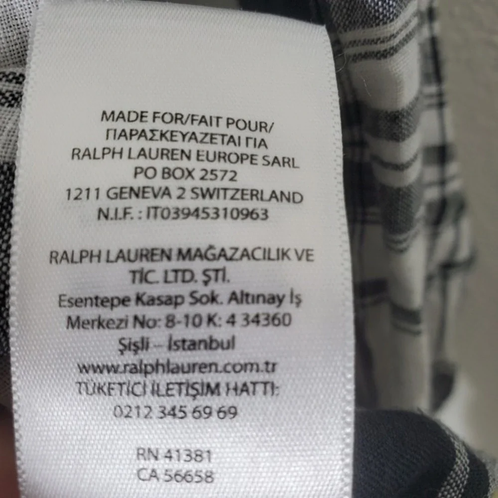 Ralph Lauren Black White Plaid Slub Linen Shirt Button Down Long Sleeve Youth Lg
